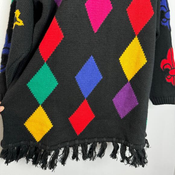Chaus Sport Vintage Diamond Sweater Tunic Black Colorful Women's M - Picture 6 of 12